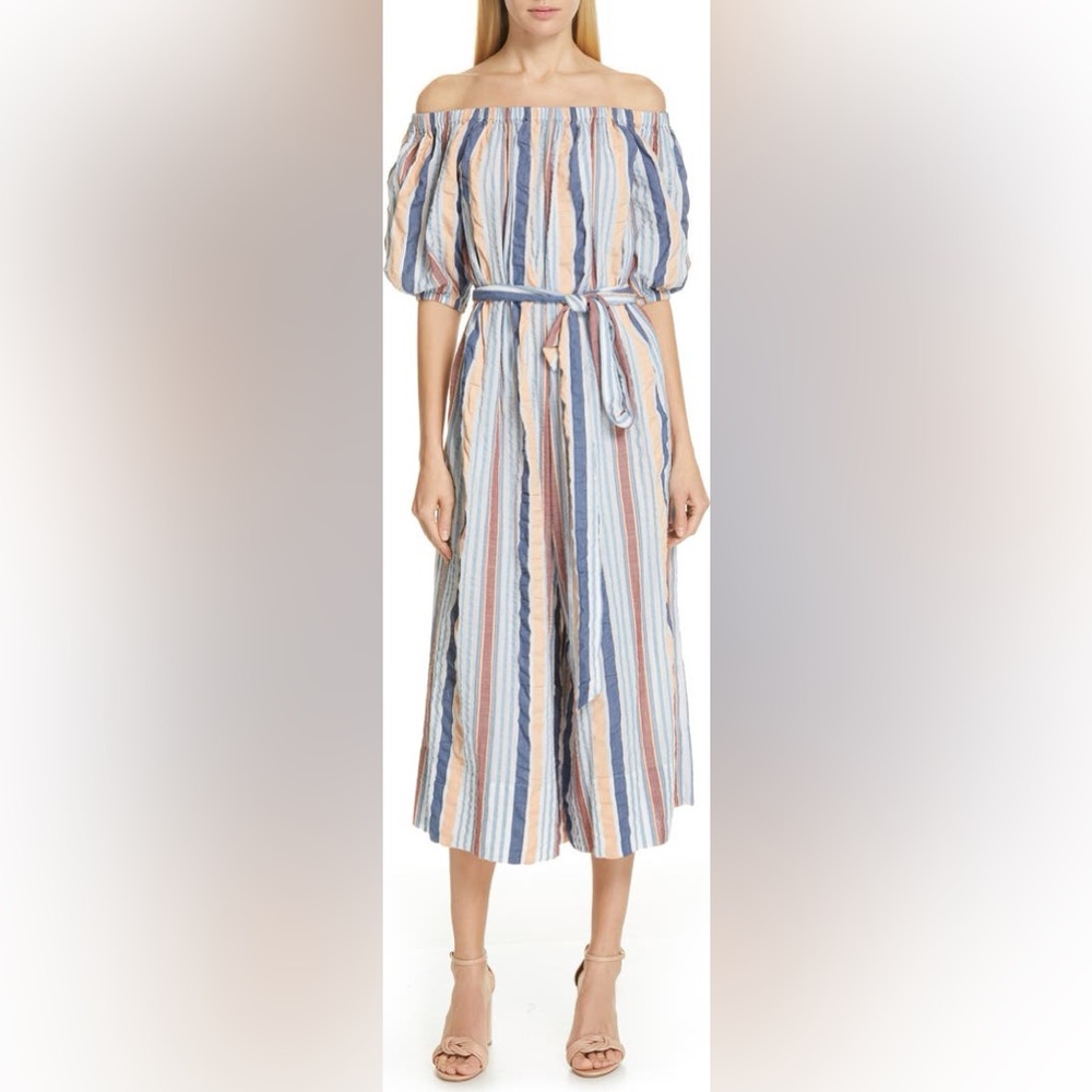 Ulla Johnson Womens Elan Jumpsuit Size 6 Cotton Striped Off Shoulder Resort wear
